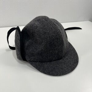 Vintage Dry Ice Crown Cap Wool Ear Flap Hat Made in Canada Black 6 5/8 Winter